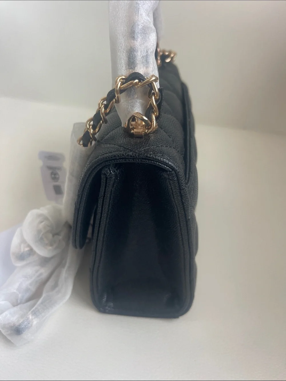 CHANEL 23 P Black Quilted Mini Top-Handle Bag with Gold Chain Hardware